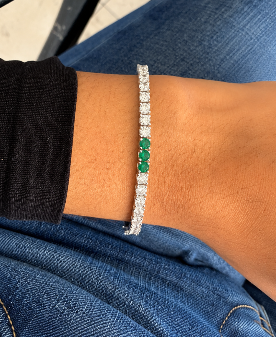Pulsera Tenis evora 3 esmeraldas